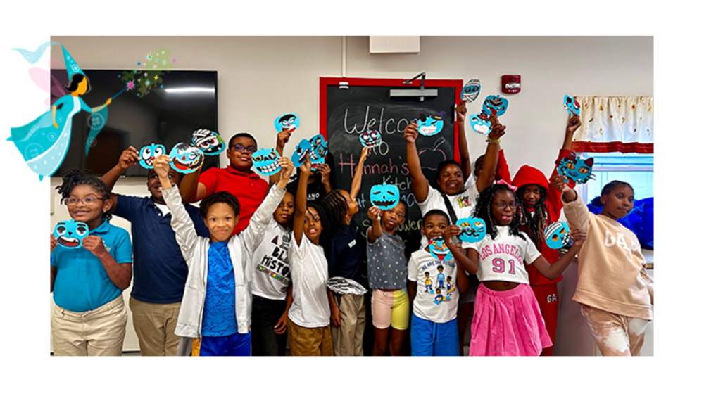 Kids with decorated teal pumpkins