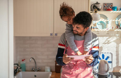 Dad and kid cooking