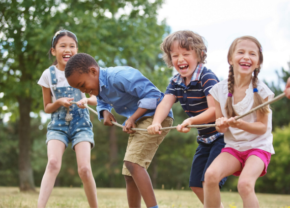 Kids tugging on a rope