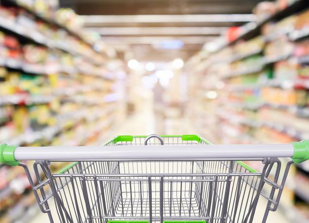 Empty grocery cart in a store