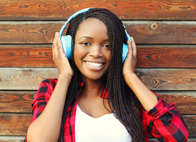 Girl listening to Podcast