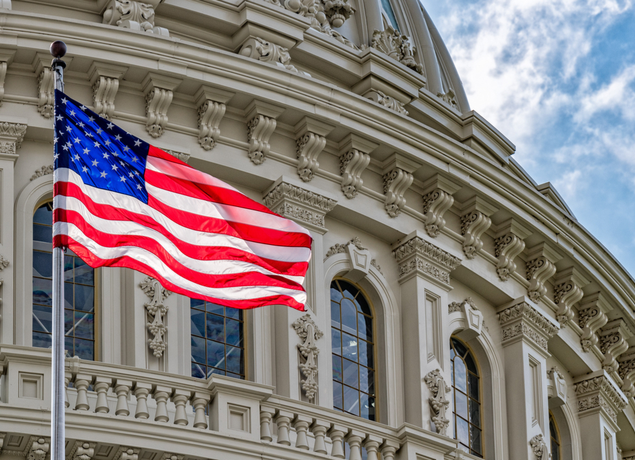 flag in front of the Capitol building