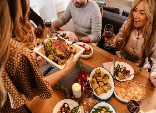 Friends eating Thanksgiving