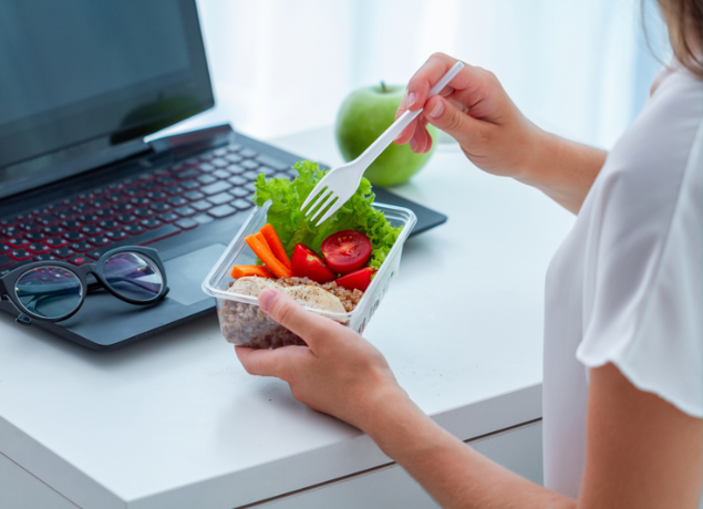 Eating a salad at work